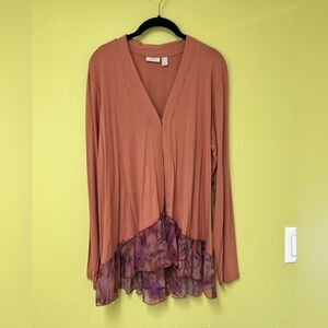 LOGO by Lori Goldstein Terracotta and Violet Layered Blouse